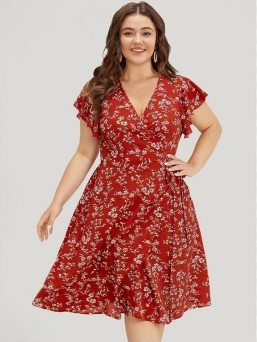 Bloomchic floral wrap, v neck, cap sleeve knee dress size 14-16 or 1X